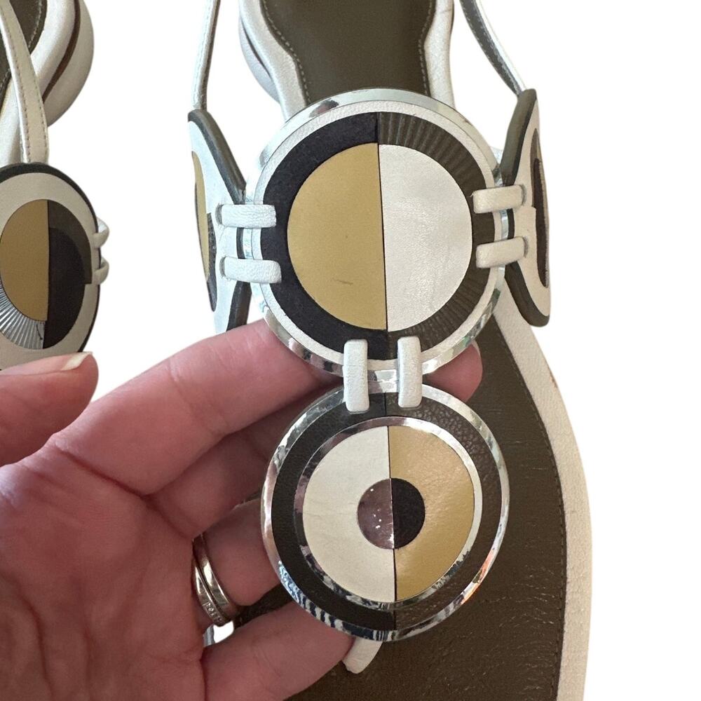 Tory Burch Marquetry Disk Sandal Cream Toasted Sesame 9.5 - Picture 9 of 13